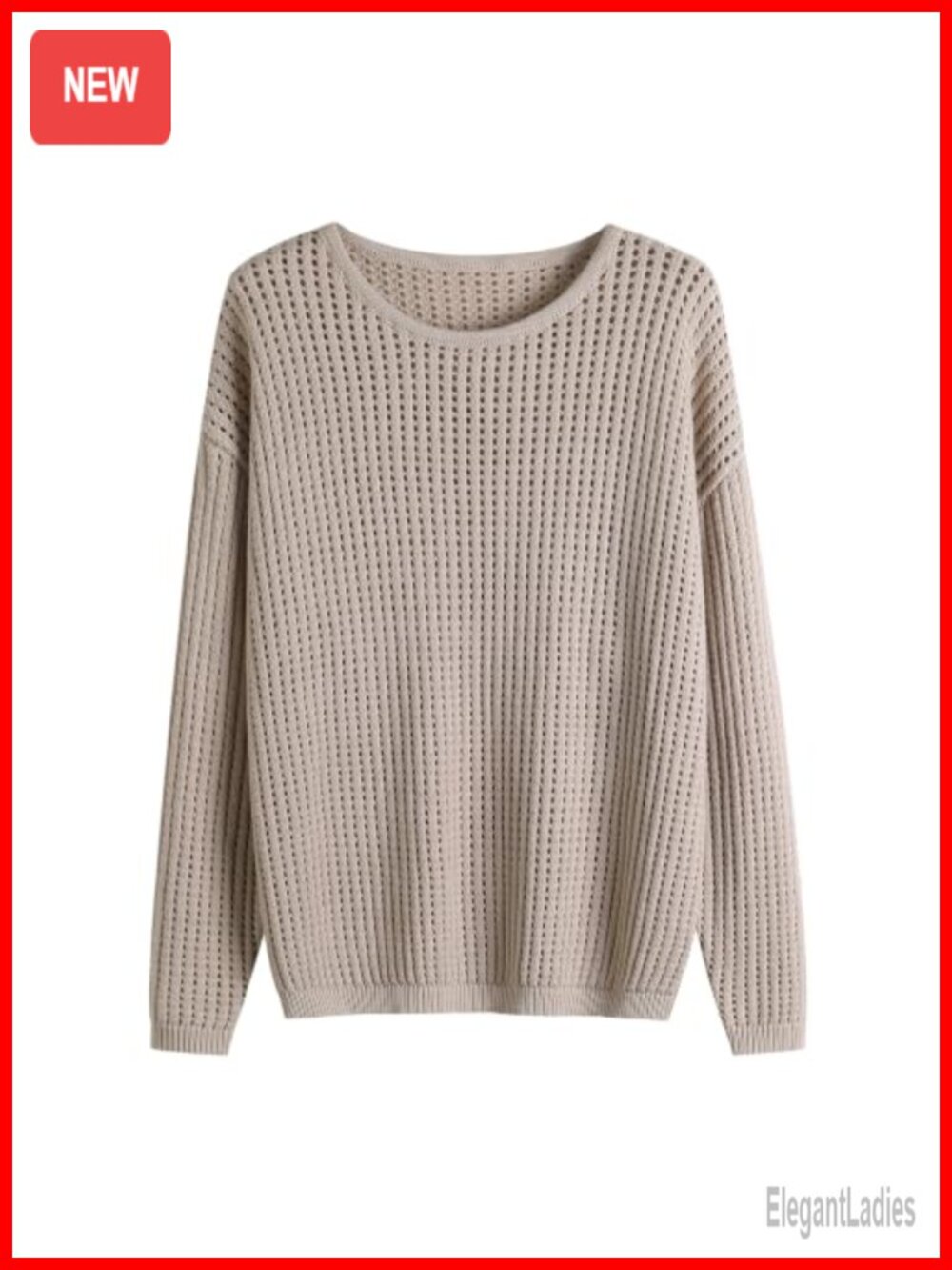 Women's Oversized Openwork Knit Pullover Sweater Crewneck Long Sleeve